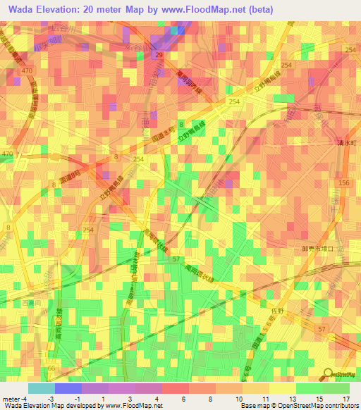 Wada,Japan Elevation Map