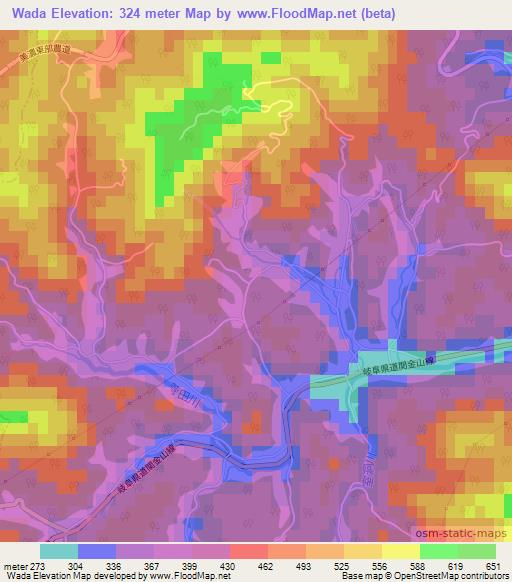 Wada,Japan Elevation Map