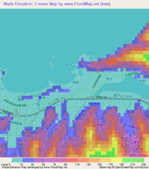 Wada,Japan Elevation Map