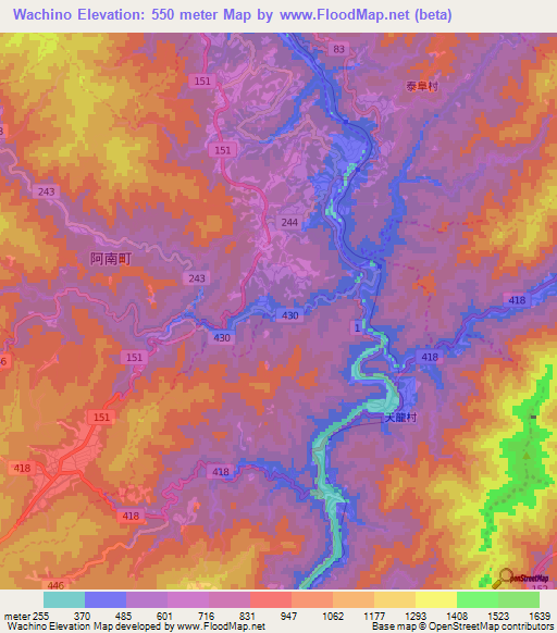 Wachino,Japan Elevation Map