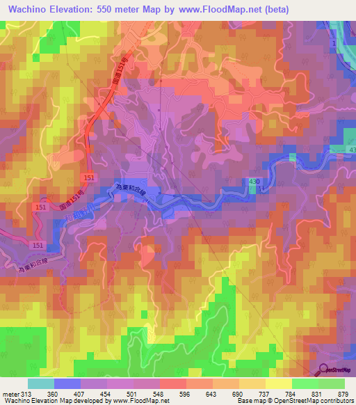 Wachino,Japan Elevation Map