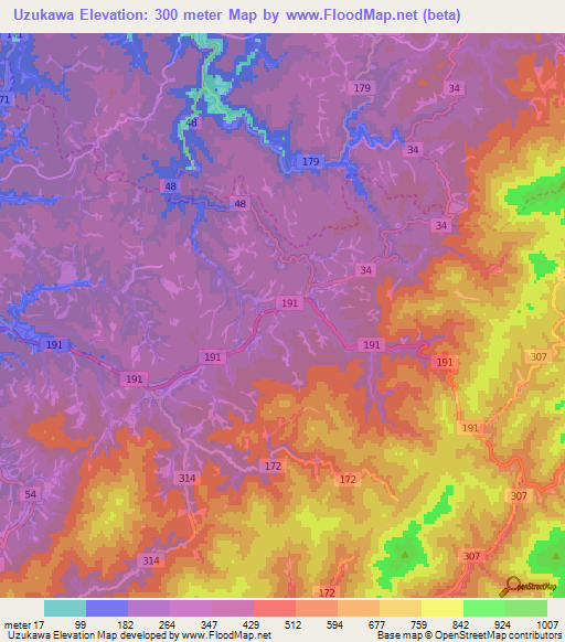 Uzukawa,Japan Elevation Map