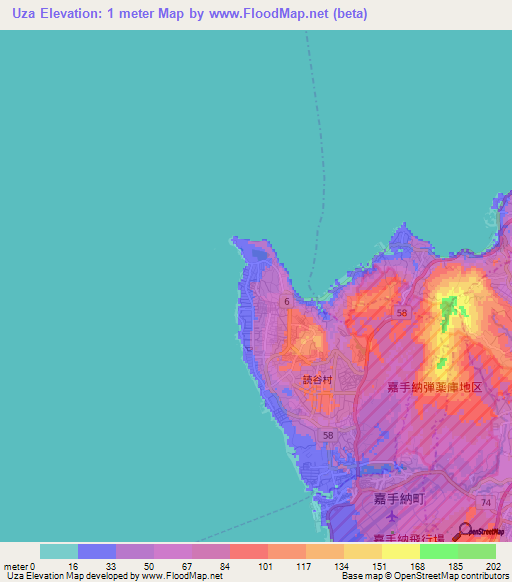 Uza,Japan Elevation Map