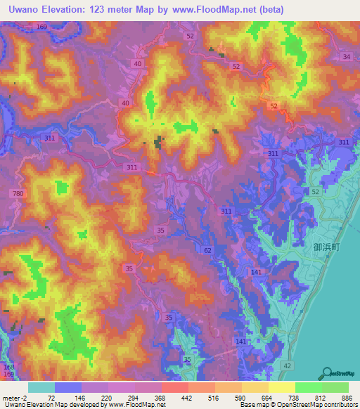 Uwano,Japan Elevation Map