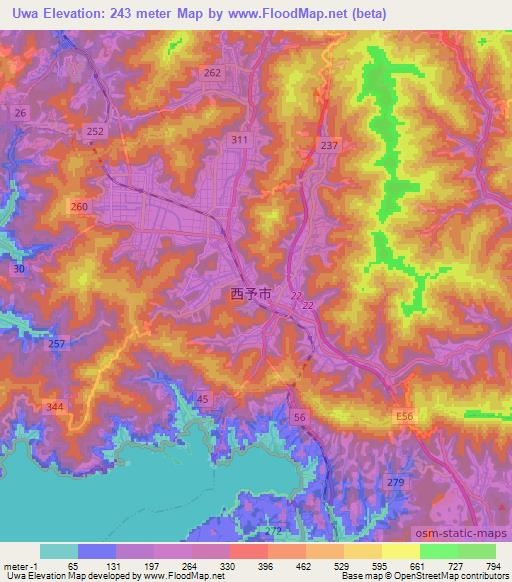 Uwa,Japan Elevation Map