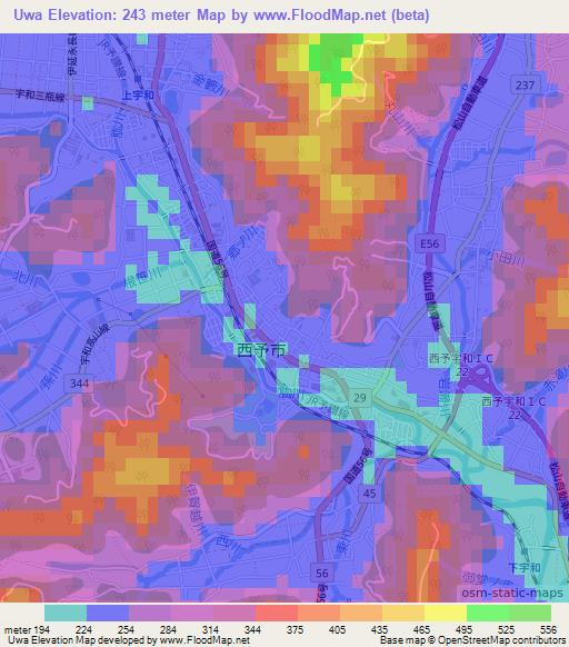 Uwa,Japan Elevation Map