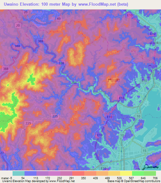 Uwaino,Japan Elevation Map