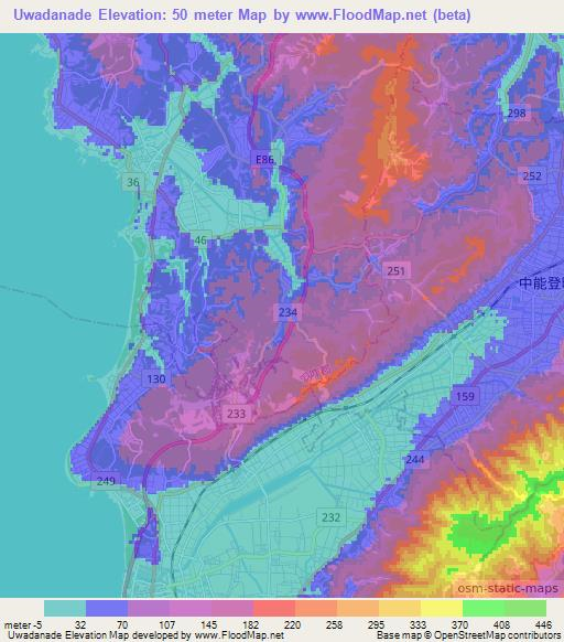 Uwadanade,Japan Elevation Map