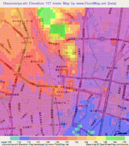 Utsunomiya-shi,Japan Elevation Map