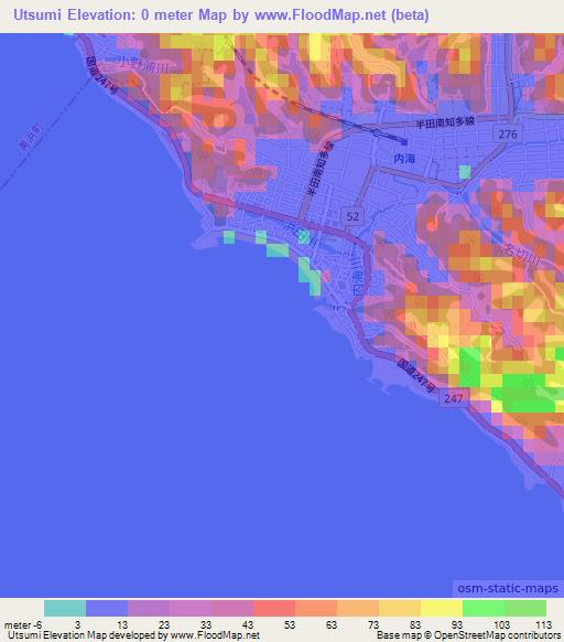 Utsumi,Japan Elevation Map