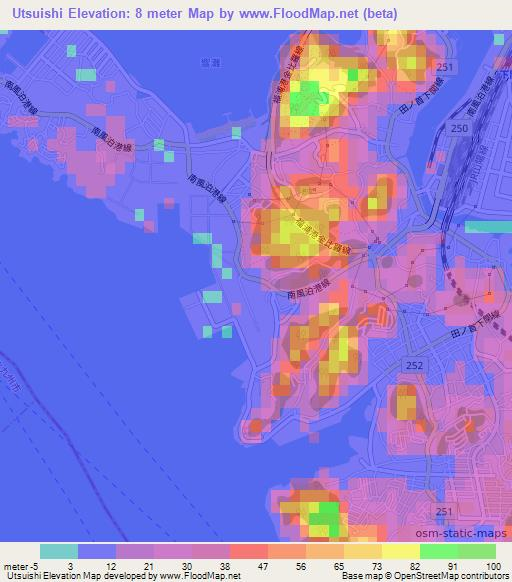 Utsuishi,Japan Elevation Map