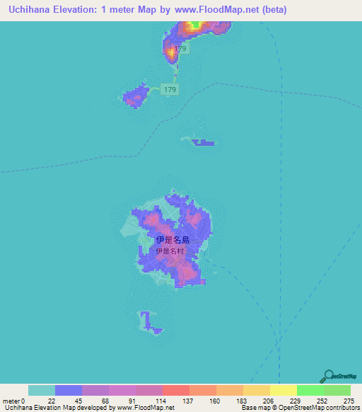 Uchihana,Japan Elevation Map