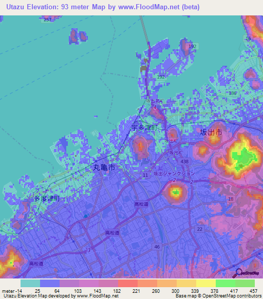 Utazu,Japan Elevation Map