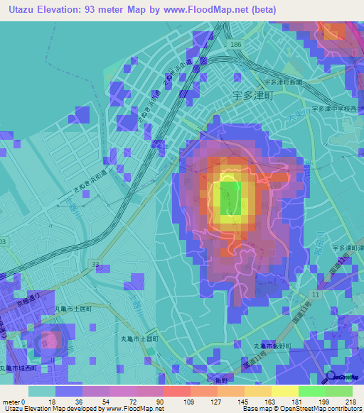 Utazu,Japan Elevation Map