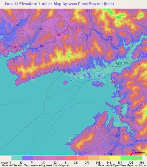 Ususuki,Japan Elevation Map