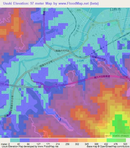 Usuki,Japan Elevation Map