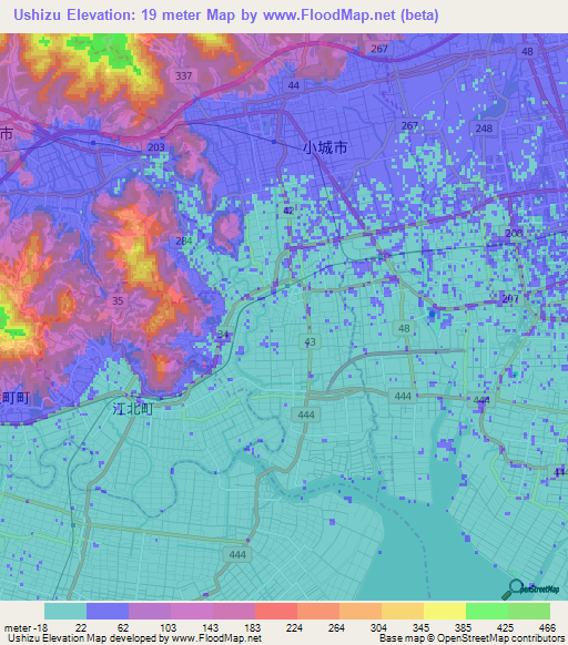Ushizu,Japan Elevation Map