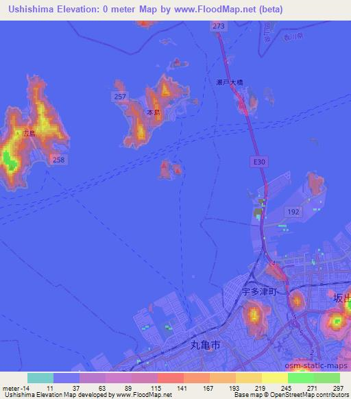 Ushishima,Japan Elevation Map