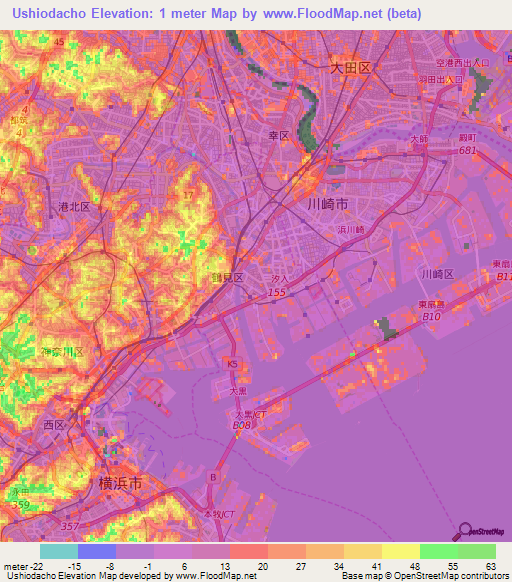 Ushiodacho,Japan Elevation Map