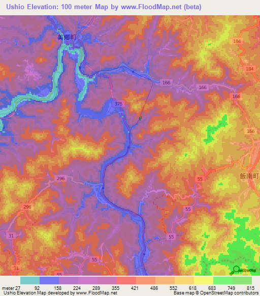 Ushio,Japan Elevation Map