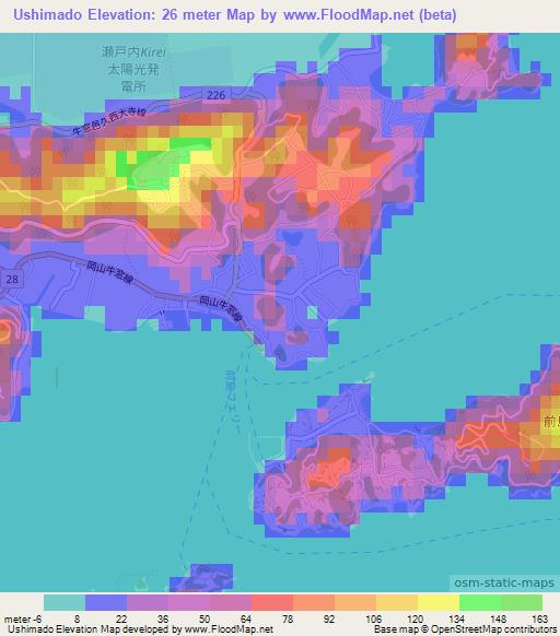 Ushimado,Japan Elevation Map