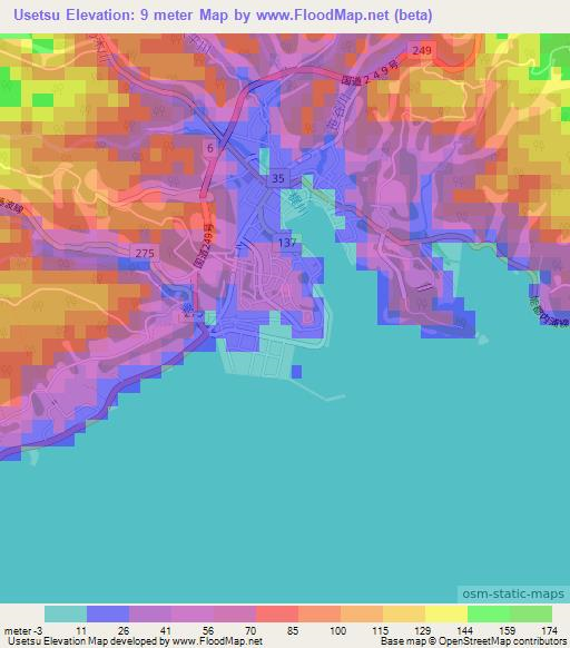 Usetsu,Japan Elevation Map