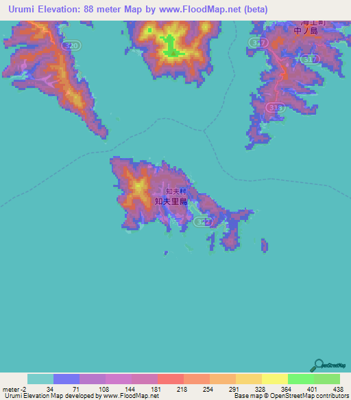 Urumi,Japan Elevation Map
