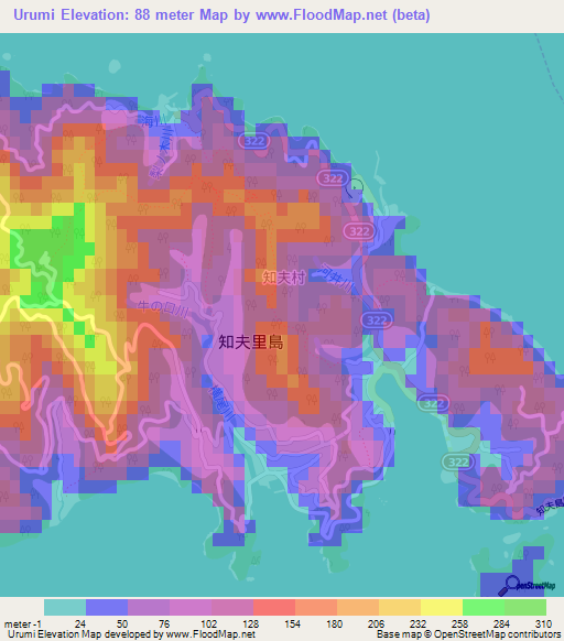 Urumi,Japan Elevation Map