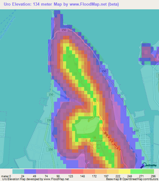 Uro,Japan Elevation Map