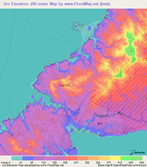 Uro,Japan Elevation Map