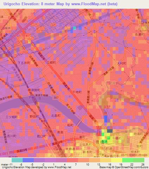 Urigocho,Japan Elevation Map