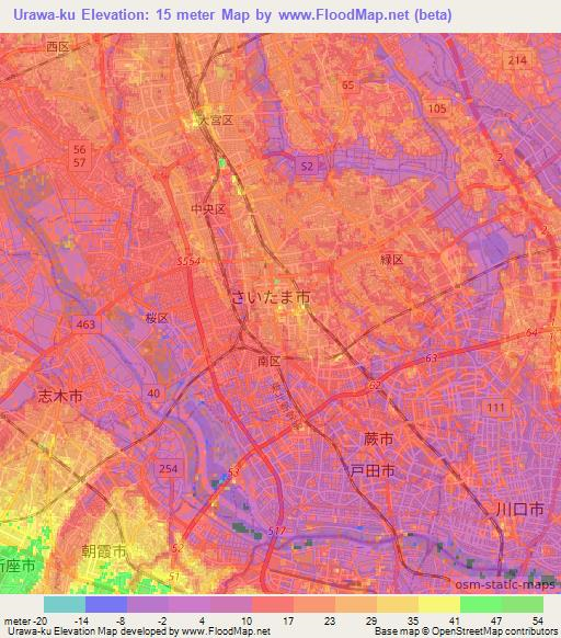 Urawa-ku,Japan Elevation Map