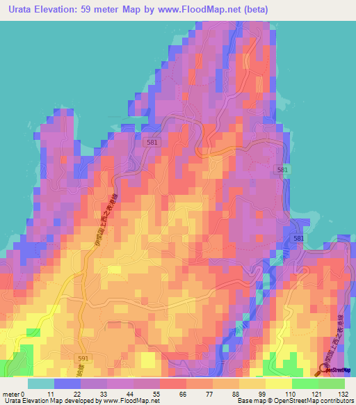 Urata,Japan Elevation Map