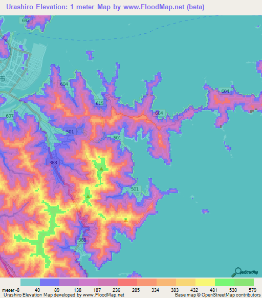 Urashiro,Japan Elevation Map