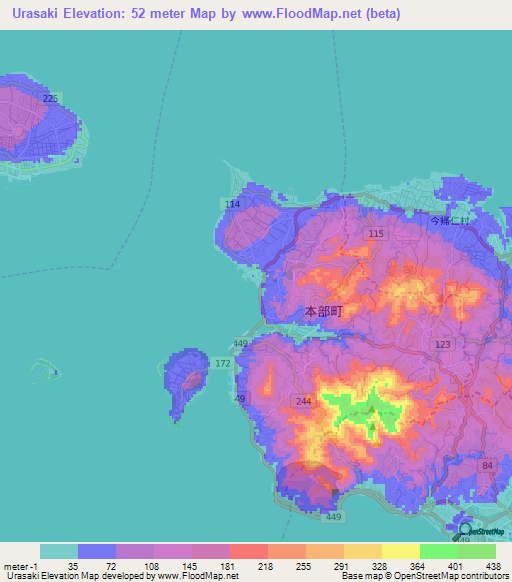 Urasaki,Japan Elevation Map