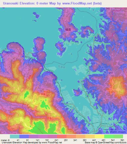 Uranosaki,Japan Elevation Map