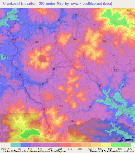 Urankochi,Japan Elevation Map