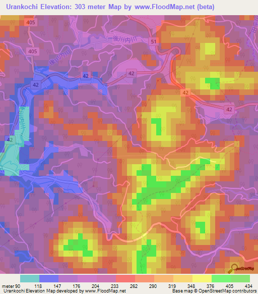 Urankochi,Japan Elevation Map
