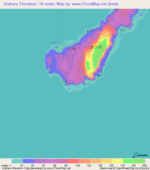 Uraharu,Japan Elevation Map
