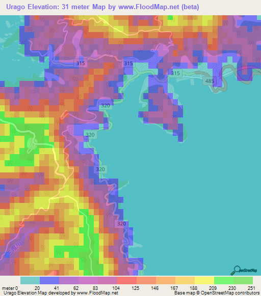 Urago,Japan Elevation Map