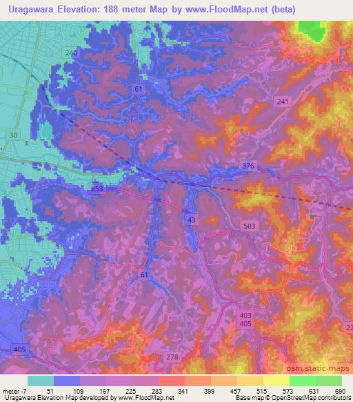 Uragawara,Japan Elevation Map