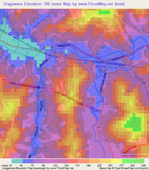 Uragawara,Japan Elevation Map