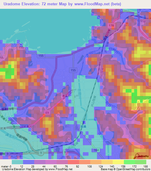 Uradome,Japan Elevation Map