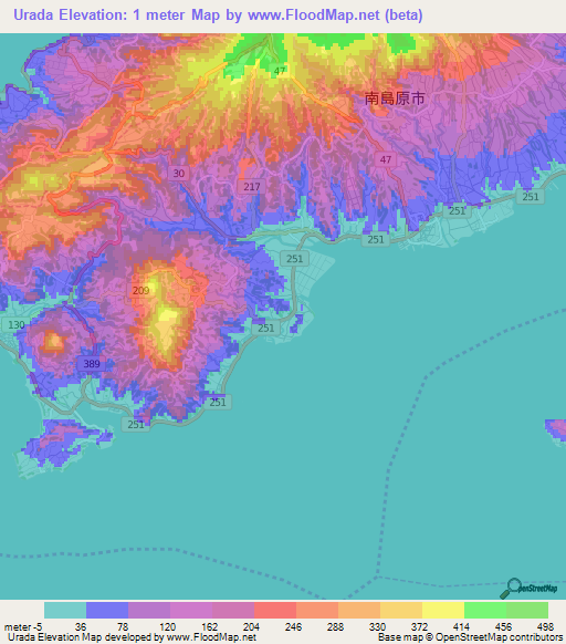 Urada,Japan Elevation Map