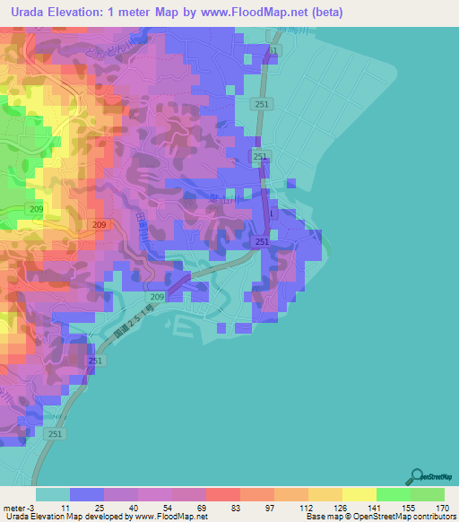 Urada,Japan Elevation Map