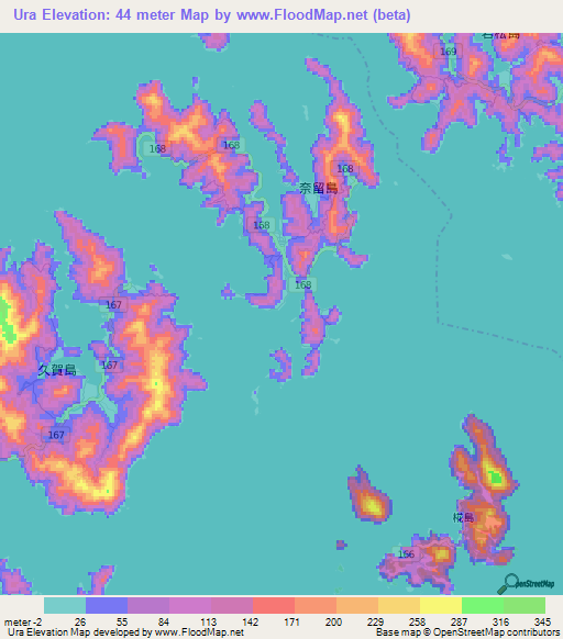 Ura,Japan Elevation Map