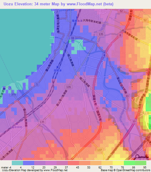 Uozu,Japan Elevation Map