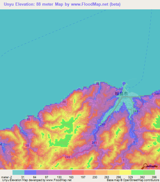 Unyu,Japan Elevation Map