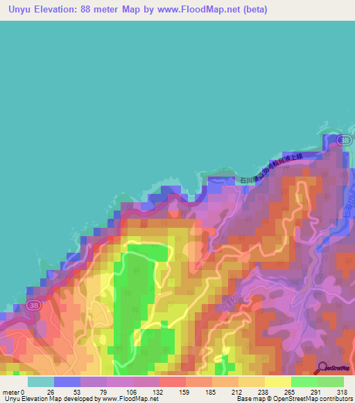 Unyu,Japan Elevation Map