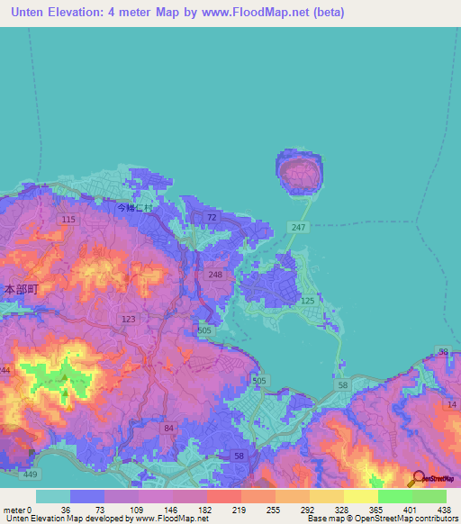 Unten,Japan Elevation Map
